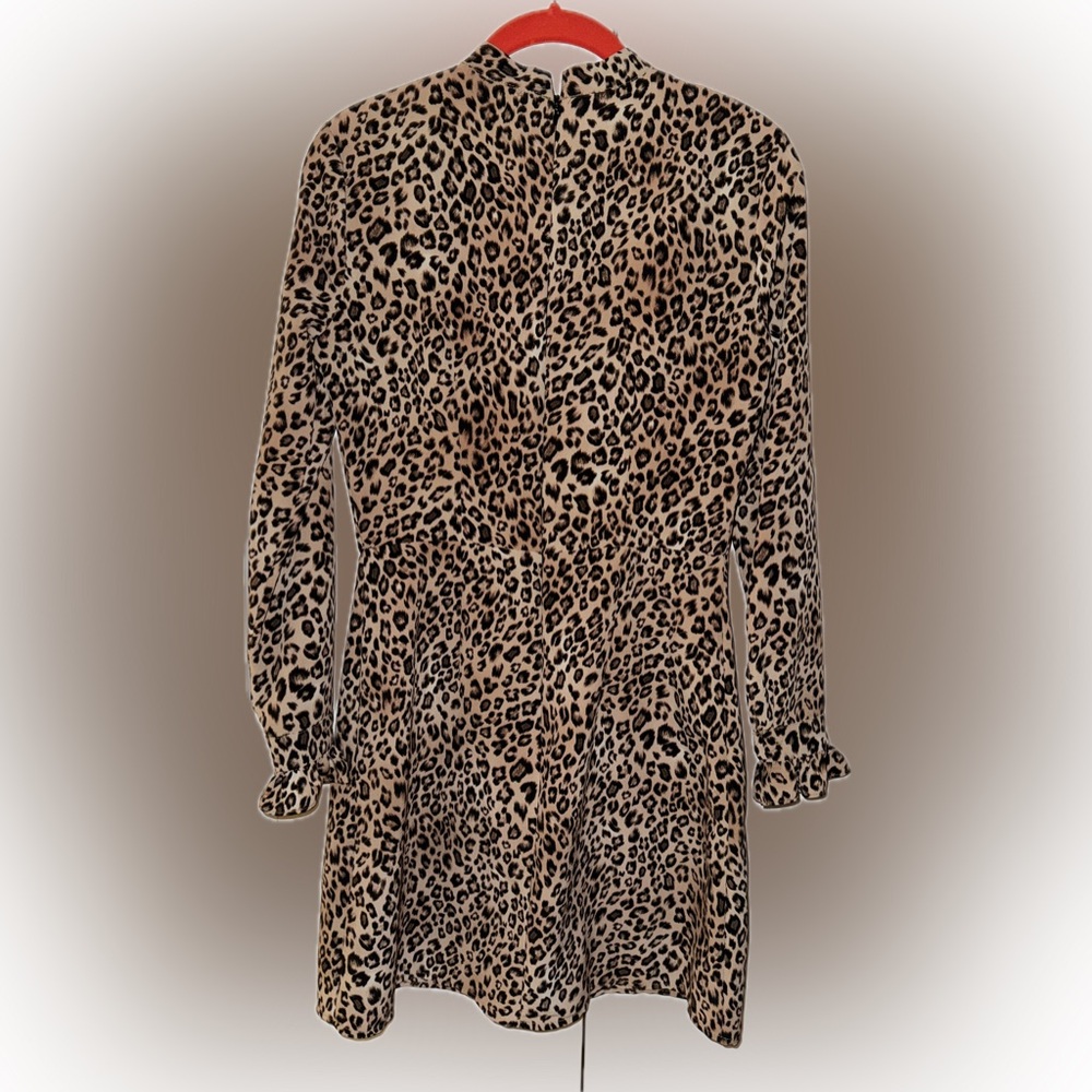 Leopard Print Long Sleeve Mini Dress with Ruffles - Picture 4 of 7